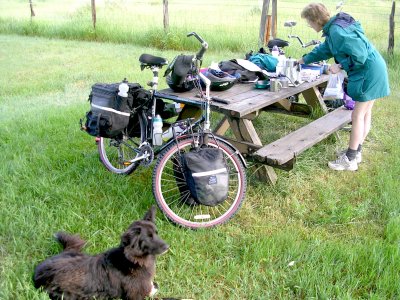 Wyoming-Colorado Border at fence, Dinner, & Camp Visitor.